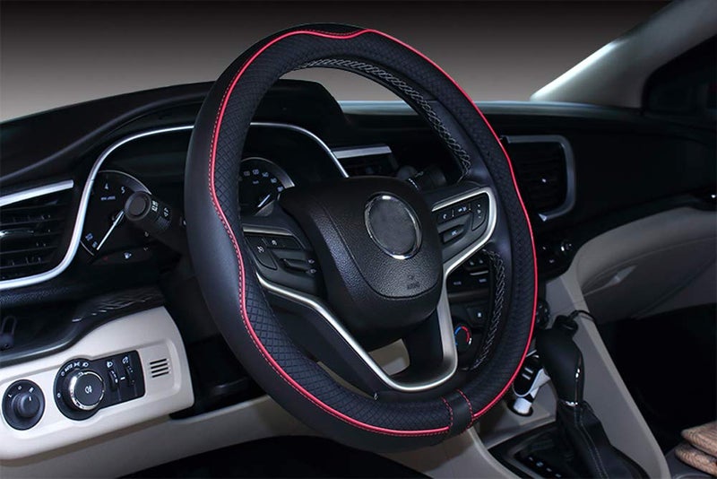 Mayco Bell Large Size Steering Wheel Cover Anti-Slip,Safety,Soft,Breathable,Durable,Full Surround,Comfortable Grip Microfiber Leather (15.5-16 inch, Black Red) - Image 2